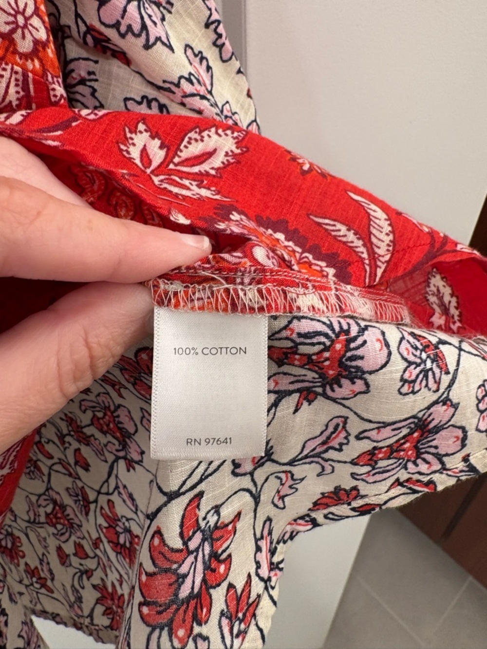 J. Jill Red White Floral Patchwork Boho Cotton Button Down Size Medium Petite - Picture 9 of 14
